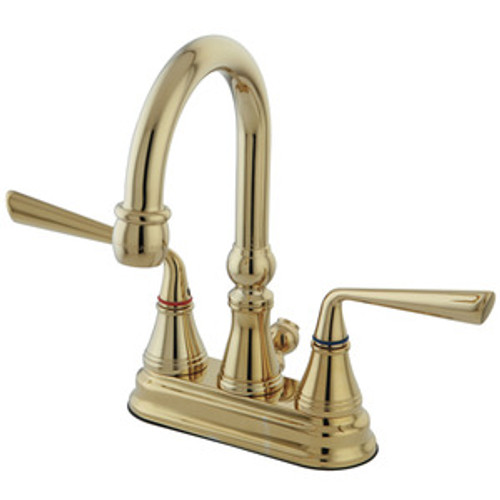 Kingston Brass Two Handle 4" Centerset Lavatory Faucet with Brass Pop-Up Drain - Polished Brass KS2612ZL