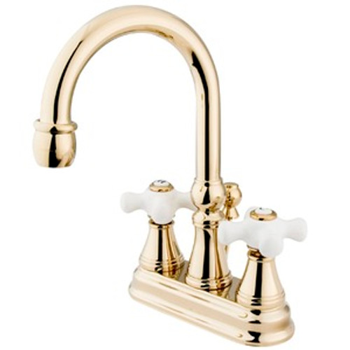 Kingston Brass Two Handle 4" Centerset Lavatory Faucet with Brass Pop-Up Drain - Polished Brass KS2612PX