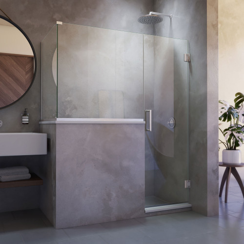 DreamLine SHEN-2427303630-04 Unidoor Plus 57 in. W x 30 3/8 in. D x 72 in. H Frameless Hinged Shower Enclosure in Brushed Nickel