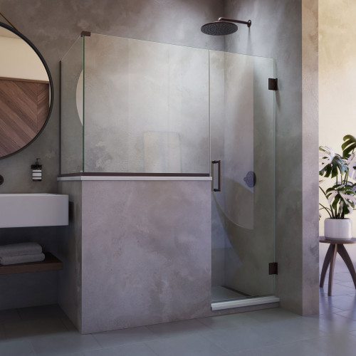 DreamLine SHEN-2429303430-06 Unidoor Plus 59 in. W x 30 3/8 in. D x 72 in. H Frameless Hinged Shower Enclosure in Oil Rubbed Bronze