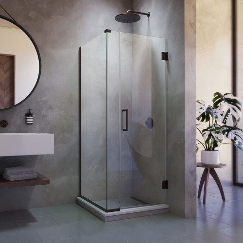 DreamLine SHEN-24315340-06 Unidoor Plus 31 1/2 in. W x 34 3/8 in. D x 72 in. H Frameless Hinged Shower Enclosure in Oil Rubbed Bronze