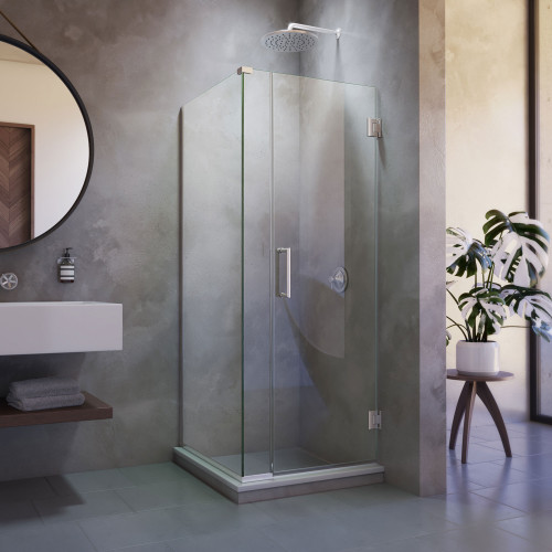 DreamLine SHEN-24350340-04 Unidoor Plus 35 in. W x 34 3/8 in. D x 72 in. H Frameless Hinged Shower Enclosure in Brushed Nickel