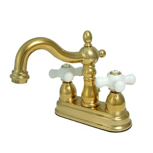 Kingston Brass Two Handle 4" Centerset Lavatory Faucet with Brass Pop-Up Drain - Polished Brass KS1602PX