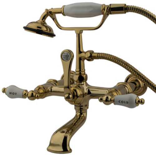 Kingston Brass Wall Mount Clawfoot Tub Filler Faucet with Hand Shower - Polished Brass CC545T2