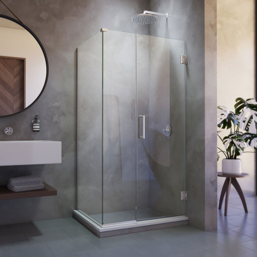 DreamLine SHEN-24385300-04 Unidoor Plus 38 1/2 in. W x 30 3/8 in. D x 72 in. H Frameless Hinged Shower Enclosure in Brushed Nickel