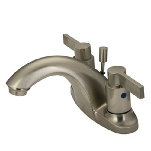 Kingston Brass Two Handle 4" Centerset Lavatory Faucet with Brass Pop-Up Drain - Satin Nickel KB8648NDL