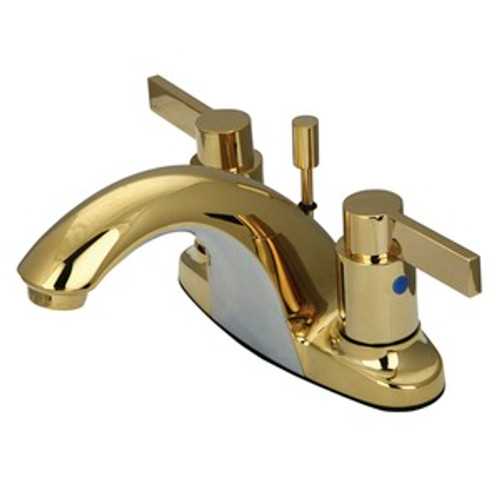 Kingston Brass Two Handle 4" Centerset Lavatory Faucet with Brass Pop-Up Drain - Polished Brass KB8642NDL