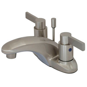 Kingston Brass Two Handle 4" Centerset Lavatory Faucet with Brass Pop-Up Drain - Brushed Nickel KB8628NDL