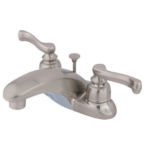 Kingston Brass Two Handle 4" Centerset Lavatory Faucet with Brass Pop-Up Drain - Brushed Nickel KB8628FL