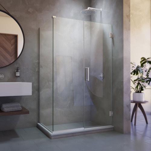 DreamLine SHEN-24450340-04 Unidoor Plus 45 in. W x 34 3/8 in. D x 72 in. H Frameless Hinged Shower Enclosure in Brushed Nickel