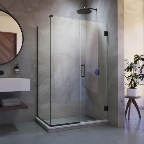 DreamLine SHEN-24480300-09 Unidoor Plus 48 in. W x 30 3/8 in. D x 72 in. H Frameless Hinged Shower Enclosure in Satin Black
