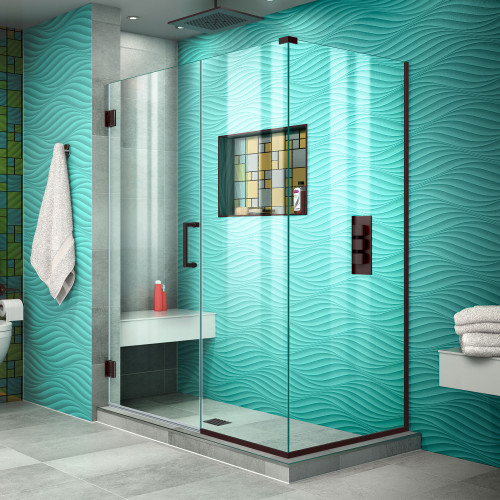 DreamLine SHEN-24525300-06 Unidoor Plus 52 1/2 in. W x 30 3/8 in. D x 72 in. H Frameless Hinged Shower Enclosure in Oil Rubbed Bronze