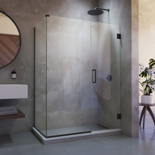 DreamLine SHEN-24535300-09 Unidoor Plus 53 1/2 in. W x 30 3/8 in. D x 72 in. H Frameless Hinged Shower Enclosure, Clear Glass, Satin Black