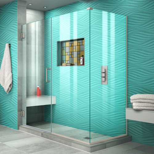 DreamLine SHEN-24535340-04 Unidoor Plus 53 1/2 in. W x 34 3/8 in. D x 72 in. H Frameless Hinged Shower Enclosure in Brushed Nickel