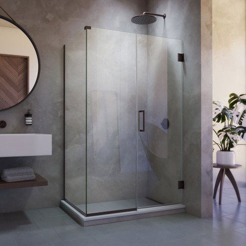 DreamLine SHEN-24540300-06 Unidoor Plus 54 in. W x 30 3/8 in. D x 72 in. H Frameless Hinged Shower Enclosure in Oil Rubbed Bronze