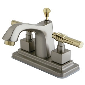 Kingston Brass Two Handle 4" Centerset Lavatory Faucet with Brass Pop-Up Drain - Brushed Nickel/Polished Brass KS8649QL