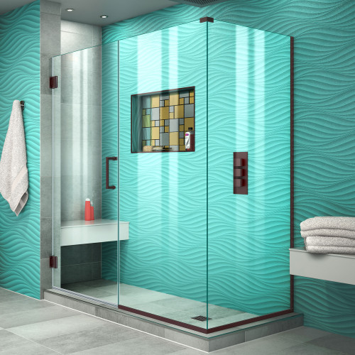 DreamLine SHEN-24585340-06 Unidoor Plus 58 1/2 in. W x 34 3/8 in. D x 72 in. H Frameless Hinged Shower Enclosure in Oil Rubbed Bronze