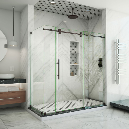 DreamLine SHEN-6132602-06 Enigma-XO 32 1/2 in. D x 56 3/8-60 3/8 in. W x 76 in. H Frameless Shower Enclosure in Oil Rubbed Bronze Stainless Steel