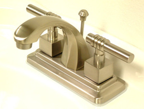 Kingston Brass Two Handle 4" Centerset Lavatory Faucet with Brass Pop-Up Drain - Satin Nickel KS4648QL