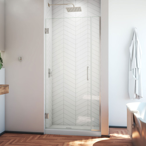 DreamLine SHDR-243357210-04 Unidoor Plus 33 1/2 - 34 in. W x 72 in. H Frameless Hinged Shower Door in Brushed Nickel