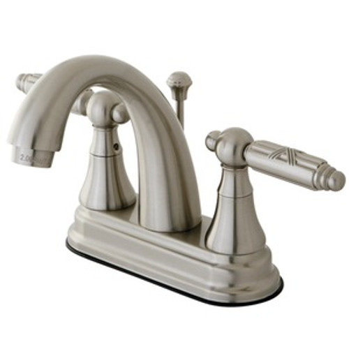 Kingston Brass Two Handle 4" Centerset Lavatory Faucet with Brass Pop-Up Drain - Satin Nickel KS7618GL