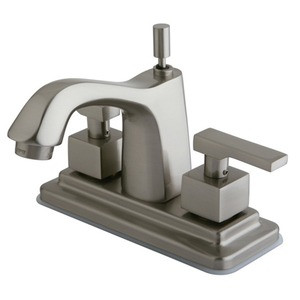 Kingston Brass Two Handle 4" Centerset Lavatory Faucet with Brass Pop-Up Drain - Brushed Nickel KS8648QLL