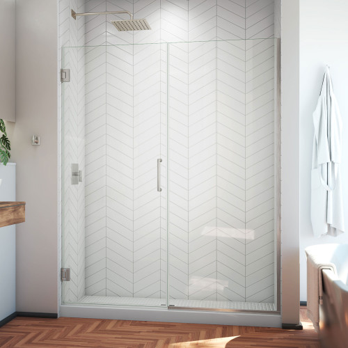 DreamLine SHDR-245357210-04 Unidoor Plus 53 1/2 - 54 in. W x 72 in. H Frameless Hinged Shower Door in Brushed Nickel