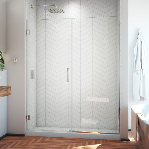 DreamLine SHDR-245457210-01 Unidoor Plus 54 1/2 - 55 in. W x 72 in. H Frameless Hinged Shower Door in Chrome