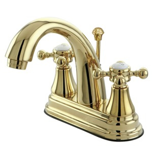 Kingston Brass Two Handle 4" Centerset Lavatory Faucet with Brass Pop-Up Drain - Polished Brass KS7612BX