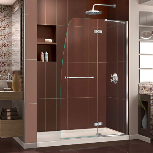 DreamLine DL-6520R-22-01 Aqua Ultra 30 in. D x 60 in. W x 74 3/4 in. H Frameless Shower Door in Chrome and Right Drain Biscuit Base Kit