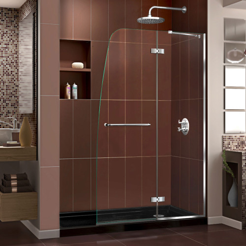 DreamLine DL-6520R-88-01 Aqua Ultra 30 in. D x 60 in. W x 74 3/4 in. H Frameless Shower Door in Chrome and Right Drain Black Base Kit
