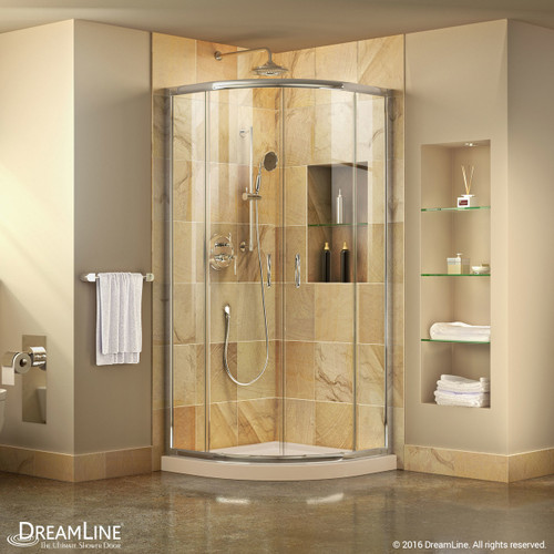 DreamLine DL-6703-22-01 Prime 38 in. D x 38 in. W x 74 3/4 in. H Clear Framed Sliding Shower Enclosure in Chrome, Corner Drain Biscuit Base Kit
