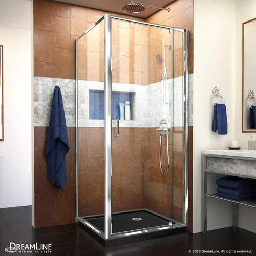 DreamLine DL-6715-88-01CL Flex 36 in. D x 36 in. W x 74 3/4 in. H Semi-Frameless Pivot Shower Enclosure in Chrome with Corner Drain Black Base