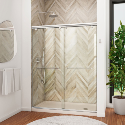 DreamLine DL-6943R-22-01 Charisma 36 in. D x 60 in. W x 78 3/4 in. H Frameless Bypass Shower Door in Chrome with Right Drain Biscuit Base