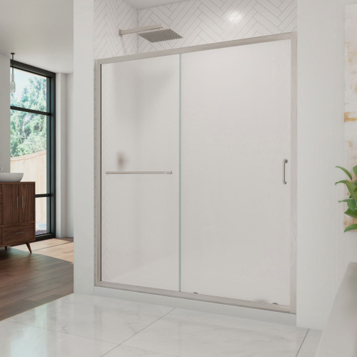 DreamLine DL-6971R-04FR Infinity-Z 32 in. D x 60 in. W x 74 3/4 in. H Frosted Sliding Shower Door in Brushed Nickel and Right Drain White Base