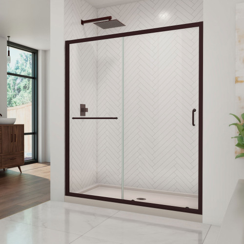 DreamLine DL-6973C-22-06 Infinity-Z 36 in. D x 60 in. W x 74 3/4 in. H Clear Sliding Shower Door in Oil Rubbed Bronze, Center Drain Biscuit Base