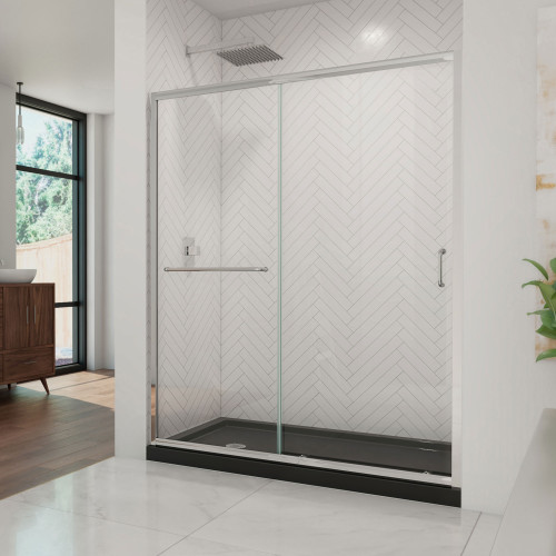 DreamLine DL-6973L-88-01 Infinity-Z 36 in. D x 60 in. W x 74 3/4 in. H Clear Sliding Shower Door in Chrome and Left Drain Black Base
