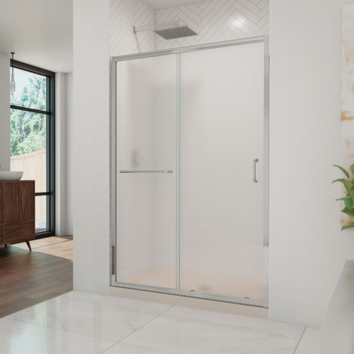 DreamLine DL-6975C-22-01F Infinity-Z 36 in. D x 48 in. W x 74 3/4 in. H Frosted Sliding Shower Door in Chrome and Center Drain Biscuit Base