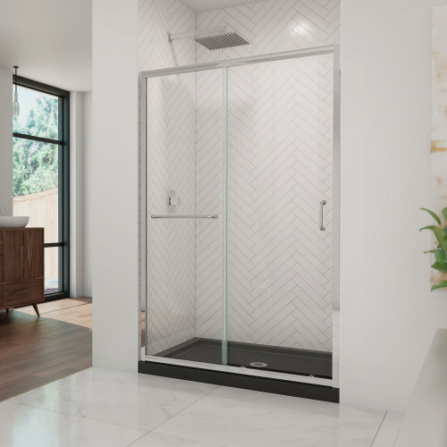 DreamLine DL-6975C-88-01 Infinity-Z 36 in. D x 48 in. W x 74 3/4 in. H Clear Sliding Shower Door in Chrome and Center Drain Black Base