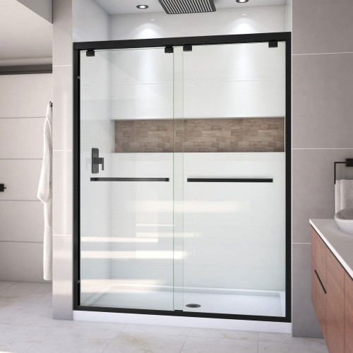 DreamLine DL-7007C-09 Encore 36 in. D x 60 in. W x 78 3/4 in. H Bypass Shower Door in Satin Black and Center Drain White Base Kit