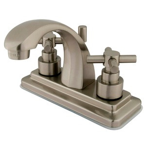 Kingston Brass Two Handle 4" Centerset Lavatory Faucet with Brass Pop-Up Drain - Brushed Nickel KS4648EX