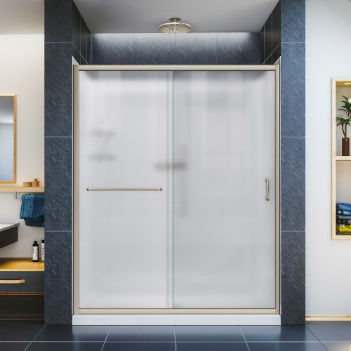 DreamLine DL-6118L-04FR Infinity-Z 34 in. D x 60 in. W x 76 3/4 in. H Frosted Sliding Shower Door in Brushed Nickel, Left Drain Base, Backwalls
