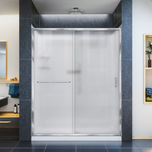 DreamLine DL-6119L-01FR Infinity-Z 36 in. D x 60 in. W x 76 3/4 in. H Frosted Sliding Shower Door in Chrome, Left Drain Base and Backwalls