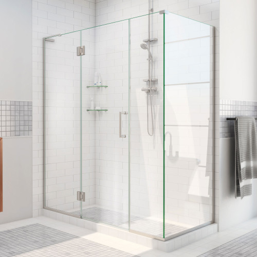 DreamLine E1261430-04 Unidoor-X 46 in. W x 30 3/8 in. D x 72 in. H Frameless Hinged Shower Enclosure in Brushed Nickel