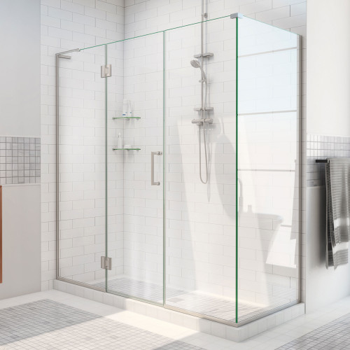 DreamLine E1292234-04 Unidoor-X 57 in. W x 34 3/8 in. D x 72 in. H Frameless Hinged Shower Enclosure in Brushed Nickel