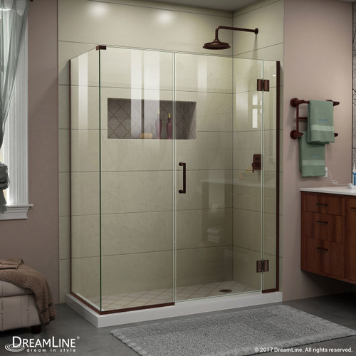 DreamLine E1302234-06 Unidoor-X 58 in. W x 34 3/8 in. D x 72 in. H Frameless Hinged Shower Enclosure in Oil Rubbed Bronze