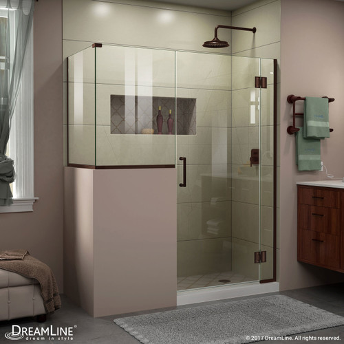 DreamLine E130243636-06 Unidoor-X 60 in. W x 36 3/8 in. D x 72 in. H Frameless Hinged Shower Enclosure in Oil Rubbed Bronze