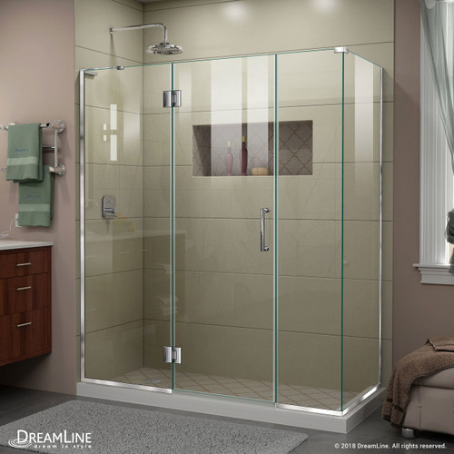 DreamLine E3261430L-01 Unidoor-X 64 in. W x 30 3/8 in. D x 72 in. H Frameless Hinged Shower Enclosure in Chrome