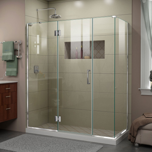 DreamLine E3261434L-01 Unidoor-X 64 in. W x 34 3/8 in. D x 72 in. H Frameless Hinged Shower Enclosure in Chrome