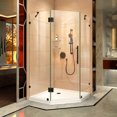 DreamLine DL-6050-09 Prism Lux 36 in. D x 36 in. W x 74 3/4 in. H Frameless Shower Enclosure in Satin Black and Corner Drain White Base